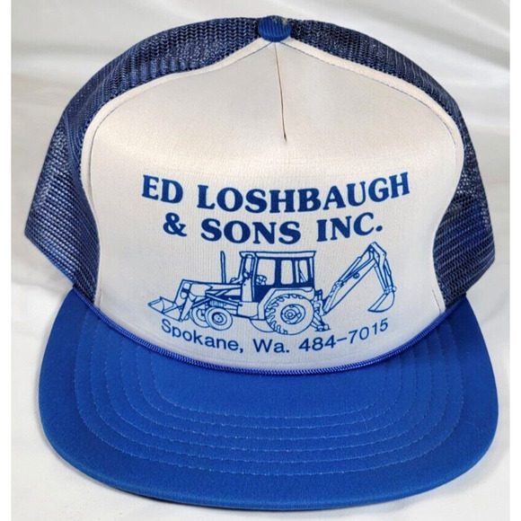 Vintage Ed Loshbaugh & Sons In. Blue Mesh Snapback Trucker Hat - Picture 1 of 7
